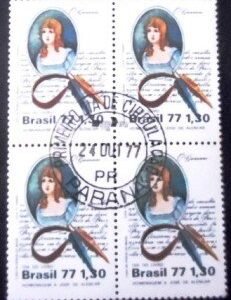 Quadra de selos postais do Brasil de 1977 O Guarani N1D QD