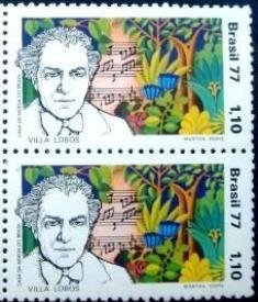 Par de selos postais do Brasil de 1977 Villa Lobos M PR