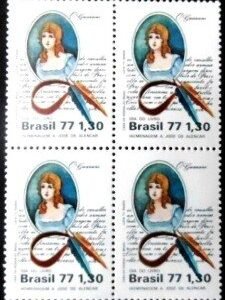 Quadra de selos postais do Brasil de 1977 O Guarani M QD