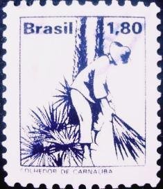 Selo postal do Brasil de 1979 Colhedor de Carnaúba U