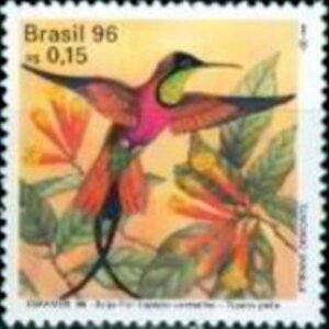 Selo postal do Brasil de 1996 Beija-flor Topázio-vermelho M