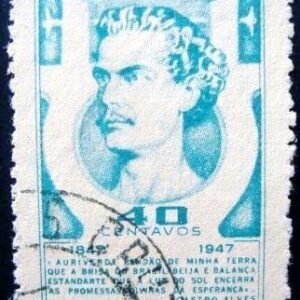 selo postal do Brasil de 1947 Castro Alves - C 227 U
