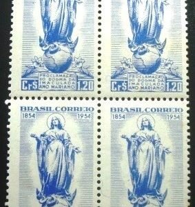 Quadra de selos postais do Brasil de 1954 Imaculada Conceição