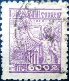 Selo postal do Brasil de 1943 Siderurgia 600