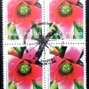 Quadra de selos postais do Brasil de 1977 Neoregelia Carolinae MCC QD AM