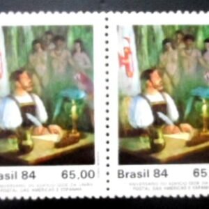 Par de selos postais do Brasil de 1984 Pero Vaz de Caminha M PR