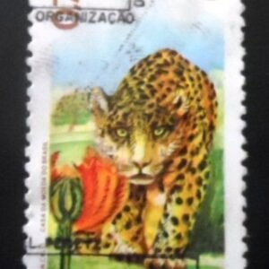 Selo postal do Brasil de 1973 Onça e Espatódea U