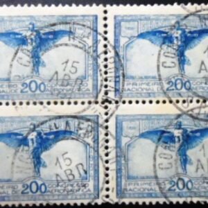 Quadra de selos postais do Brasil de 1934 Congresso Aeronáutica U QD
