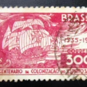 Selo postal do Brasil de 1935 Caravela Portuguesa A variante