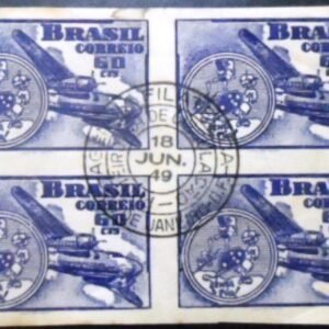 Quadra de selos postais do Brasil de 1949 Senta a Púa NCC QD