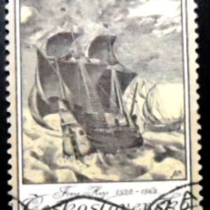 Selo postal da Tchecoslováquia de 1976 Warship by Frans Huys U