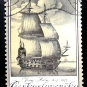 Selo postal da Tchecoslováquia de 1976 Dutch Merchantman by Vaclav Hollar U