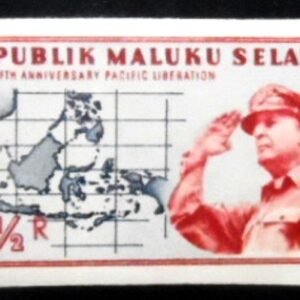 Selo Cinderela Não Oficial de Molucas do Sul de 1951 General Mac Arthur 2½ M