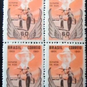 Quadra de selos postais do Brasil de 1951 Santos Dumont M QD