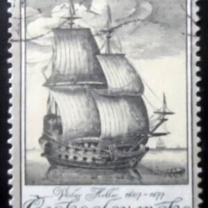 Selo postal da Tchecoslováquia de 1976 Dutch Merchantman by Vaclav Hollar U