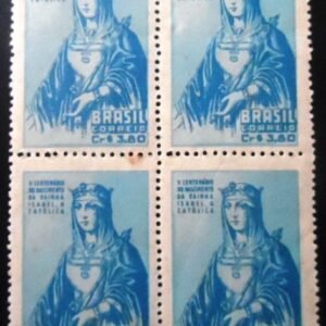 Quadra de selos postais do Brasil de 1952 5º Centenário Isabel N QD
