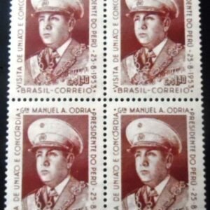 Quadra de selos postais do Brasil de 1953 General Manuel A. Odria M QD