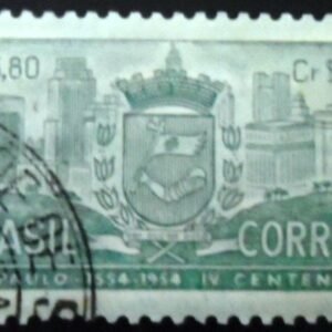 Selo postal do Brasil de 1954 Brasão de Armas SP Tintado MCC