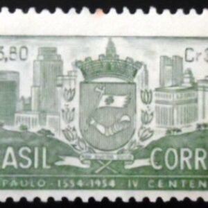 Selo postal do Brasil de 1954 Brasão de Armas SP A branco N