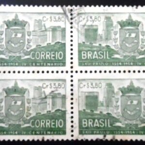 Quadra de selos postais do Brasil de 1954 Brasão de Armas SP A branco U QD