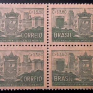 Quadra de selos postais do Brasil de 1954 Brasão de Armas SP A palha M QD