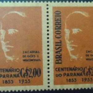 Par de selos postais do Brasil de 1954 Emancipação do Paraná M A PR Palha