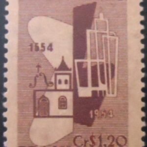 Selo postal do Brasil de 1954 4º Centenário São Paulo 1.20 Variante Palha M palha