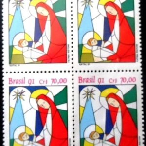 Quadra de selos postais do Brasil de 1991 Jesus e Nossa Senhora M QD