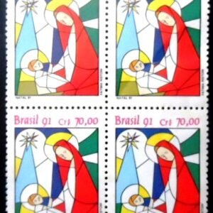 Quadra de selos postais do Brasil de 1991 Jesus e Nossa Senhora N QD