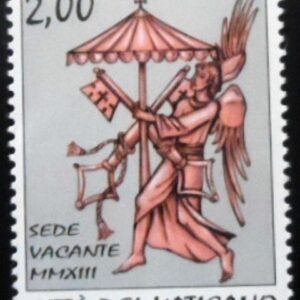 Selo postal do Vaticano de 2013 Angel with Coat of Arms of the Apostolic Chamber 2 M