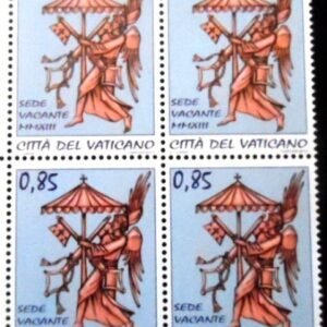 Quadra de selos postais do Vaticano de 2013 Angel with Coat of Arms of the Apostolic Chamber 85 M QD