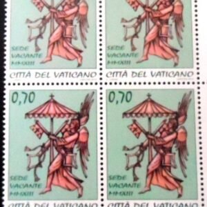 Quadra de selos postais do Vaticano de 2013 Angel with Coat of Arms of the Apostolic Chamber 70 M QD