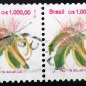 Par de selos postais do Brasil de 1992 Algodão-da-praia A amarela U