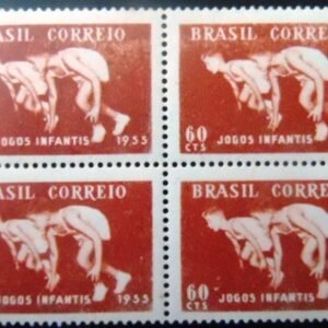 Quadra de selos postais do Brasil de 1955 5º Jogos Infantis M A QD - variedade pedra