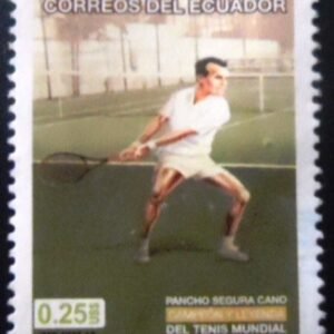 Selo postal do Equador de 2014 Pancho Segura on tennis court U