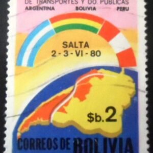 Selo postal da Bolívia de 1980 Flag of Argentina Bolivia and Peru on South America U