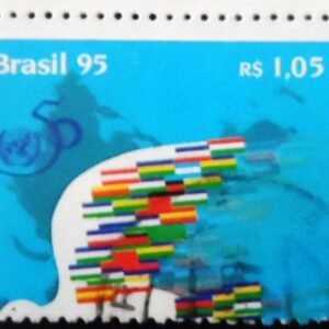 Imagem similar à do selo postal do Brasil de 1995 Aniversário da ONU U