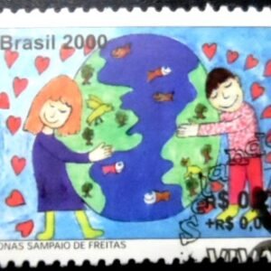 Selo postal do Brasil de 2000 Criança e Globo MCC
