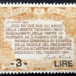 Selo postal de San Marino de 1947  Roosevelt overprint N