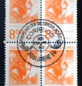 Quadra de selos postais do Brasil de 1962 Usiminas M1D QD