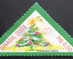 Selo postal do Brasil de 2003 Árvore borda verde U