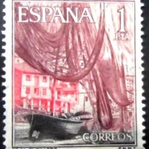 Selo postal da Espanha de 1965 Cudillero Port U