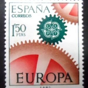 Selo postal da Espanha de 1967 Interlocking Cogs Red N
