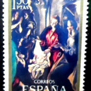Selo postal da Espanha de 1970 The Adoration of the Shepherds N