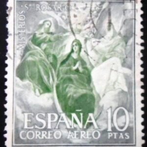 Selo postal da Espanha de 1962 The Coronation of the Virgin by El Greco U