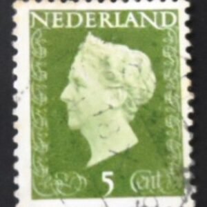 Selo postal da Holanda de 1948 Queen Wilhelmina 5 U