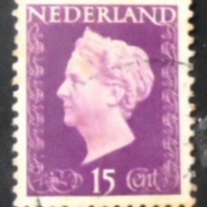 Selo postal da Holanda de 1947 Queen Wilhelmina 15 U