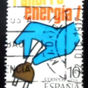 Selo postal da Espanha de 1979 Save Electricity U