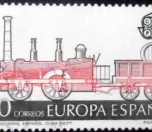 Selo postal da Espanha de 1988 Locomotive of the First Spanish Railway Line in Cuba U