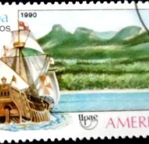 Selo postal de Cuba de 1990 Caravel of Chistopher Columbus NCC